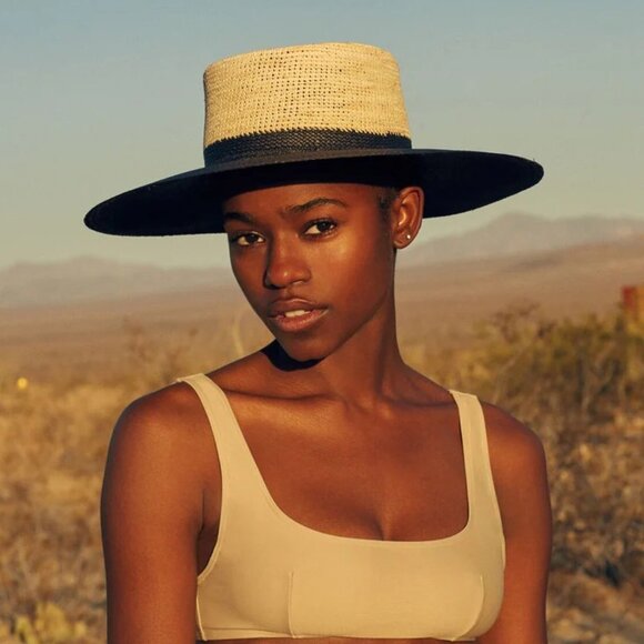 Greenpacha Solana Unisex Sun Panama Hat Black/Natural Color Straw Size M New - Picture 12 of 12